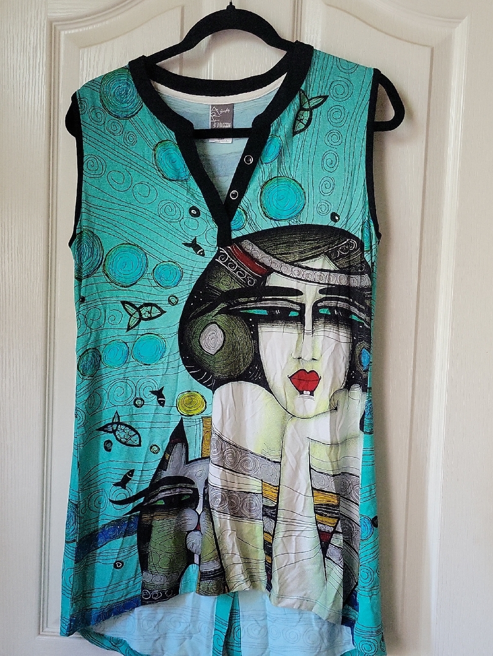 Graphic Turquoise Sleeveless Tunic Tank Top